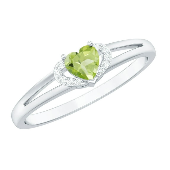 Rosec Jewels Heart Promise Ring - Peridot and Diamond Ring for Women (AAA Grade), 925 Sterling Silver, US 9.50