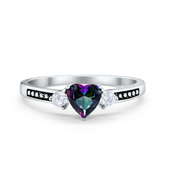 Heart Promise Ring Rainbow Topaz Black Accent 925 Sterling Silver Size 4