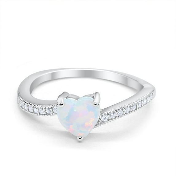 Heart Promise Round Ring Lab Created White Opal 925 Sterling Silver Size 11