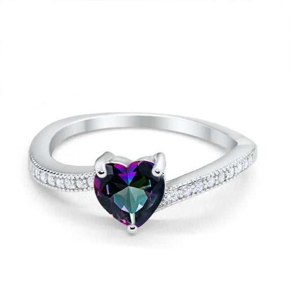 Heart Promise Round Ring Rainbow CZ 925 Sterling Silver Size 5