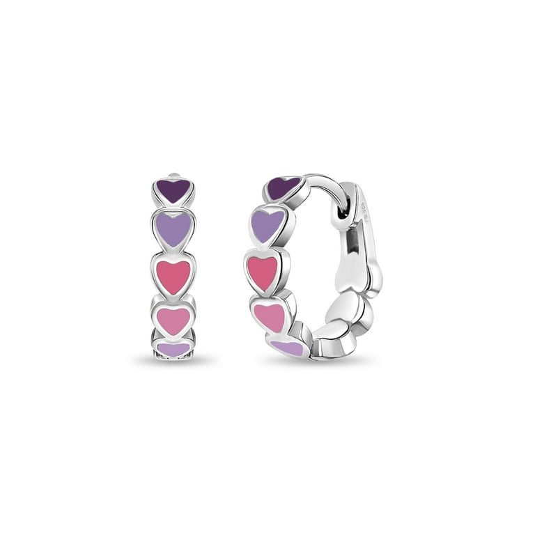 Silver Kids Heart outlets Hoop Enamel Earrings