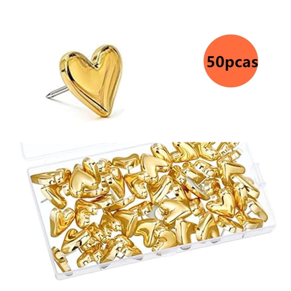 Heart Push Pins: 50PCS Cute Decorative Push Pins Gold Heart Thumb Tacks for Cork Board Wall Bulletin Board Maps Photos Posters Home Office Supplies Accessories