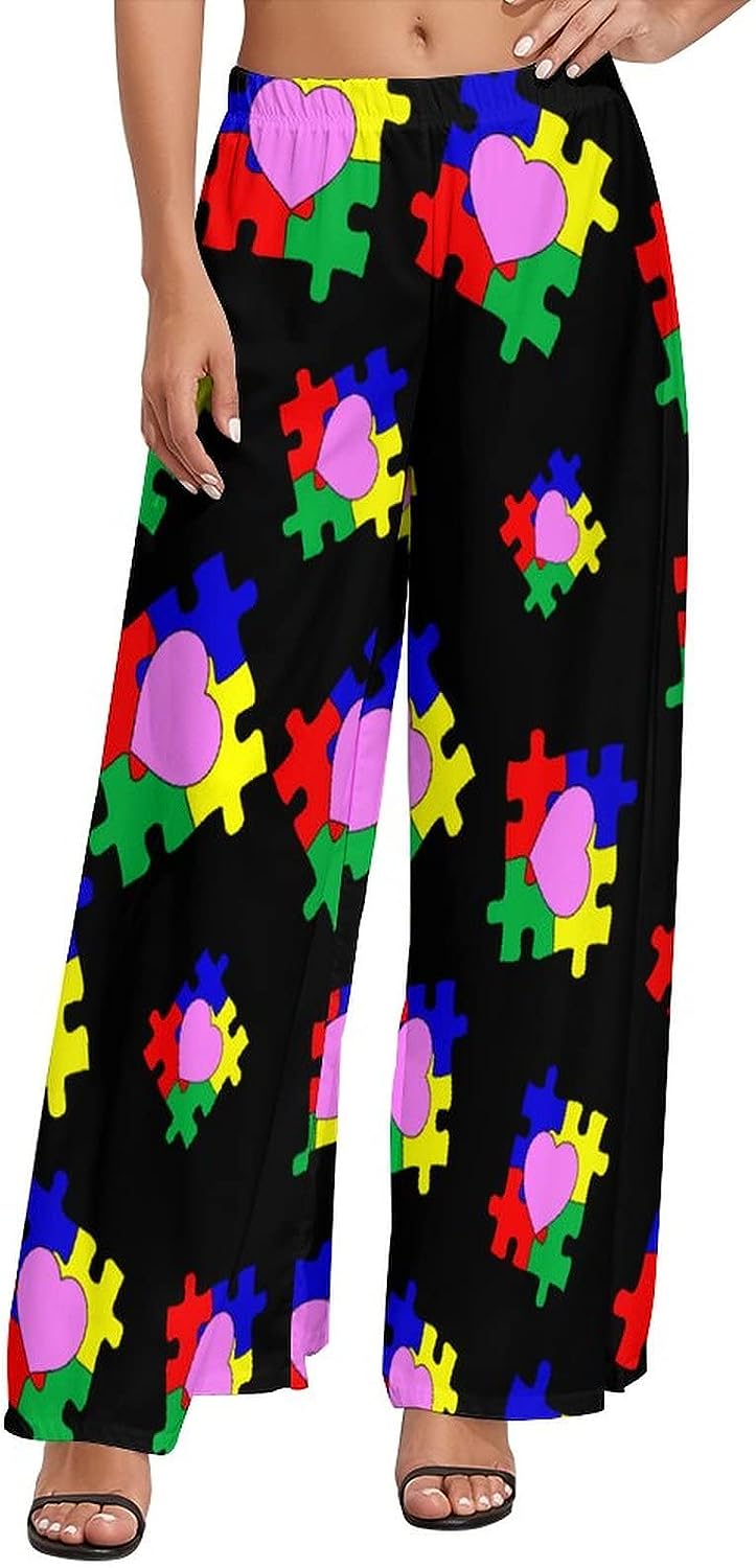 Heart Puzzle Autism Awareness Women's Casual Wide Leg Lounge Pants