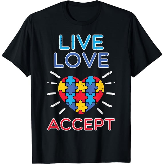 Heart Puzzle Live Love Accept Autism Aware Men Women T-shirt