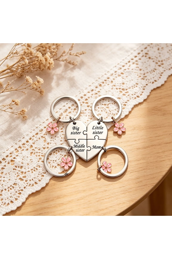 Heart Puzzle Matching Keychains For Mom And Sisters Stainless Engraved Sister Mom Split Heart Key Ring With Charm Family Matching Key Chain