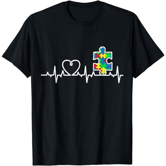 Heart Puzzle Piece Heartbeat Cool Autism Awareness Gift T-Shirt