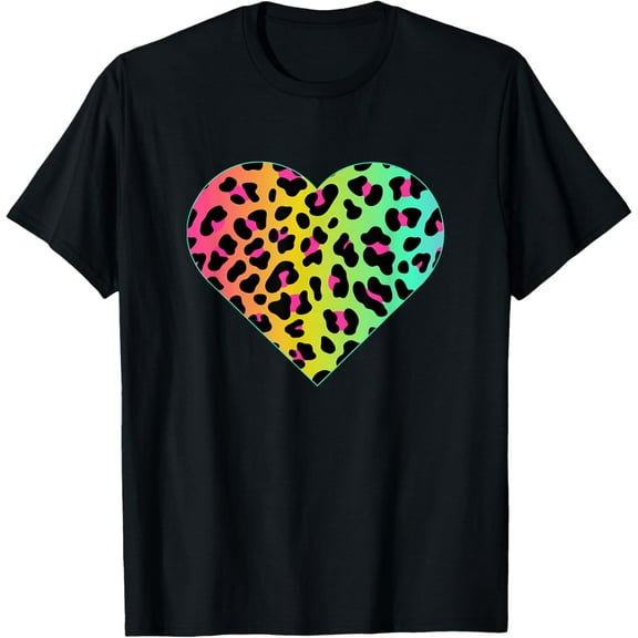 Heart Rainbow Cheetah Leopard Print Graphic T-ShirtMen and women, Black T-shirt, size: Extra large S-4XL