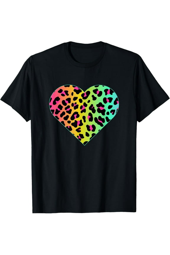 Heart Rainbow Cheetah Leopard Print Graphic T-ShirtMen and women, Black T-shirt, size: Extra large S-4XL