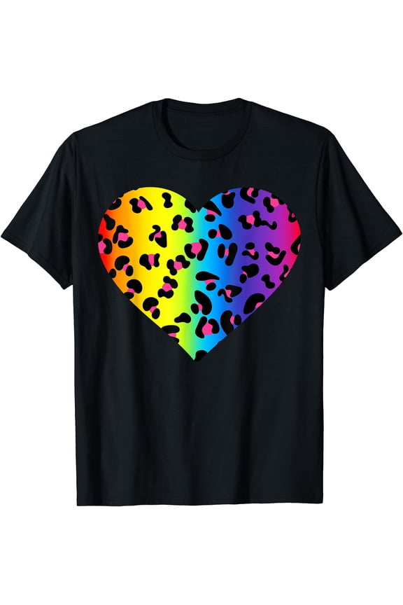 Heart Rainbow Cheetah Leopard Tiger Print T-Shirt, Unisex T-Shirt