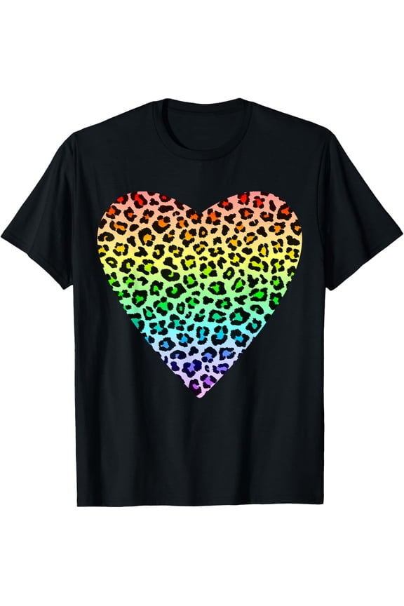 Heart Rainbow Cheetah Leopard Tiger Print T-Shirt