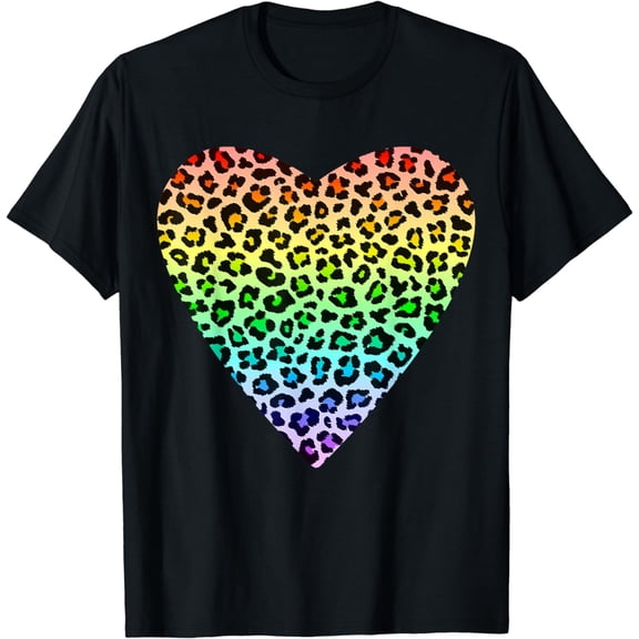 Heart Rainbow Cheetah Leopard Tiger Print T-Shirt