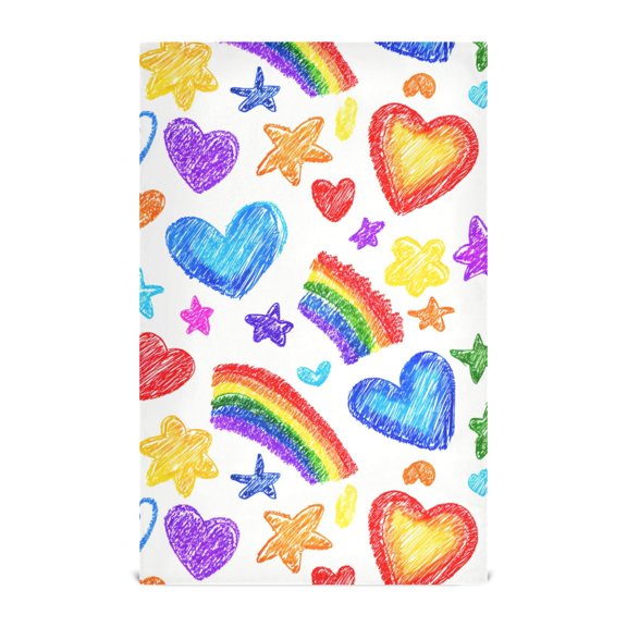 Heart Rainbow Colored Pencils Pattern Kitchen Towels Waffle Weave Decorative Tea Towels Multi Use Dishcloths 28x18in