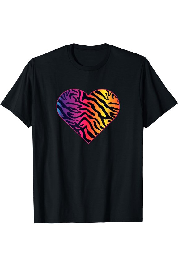 Heart Rainbow Tiger Print - Boho Chic Fashion T-Shirt