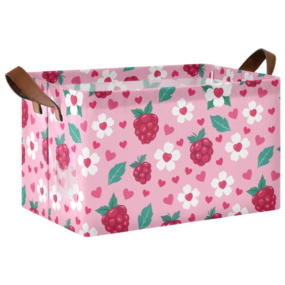 Heart Raspberry Flower Collapsible Storage Bin Open Home Shelf Basket Water-Resistant Iron Frame Large