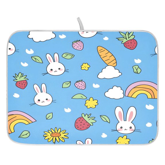 Heart Raspberry Flower Drying Dish Mat Quick Drying Absorbent Soft Durable for Kitchen 16" x 18"