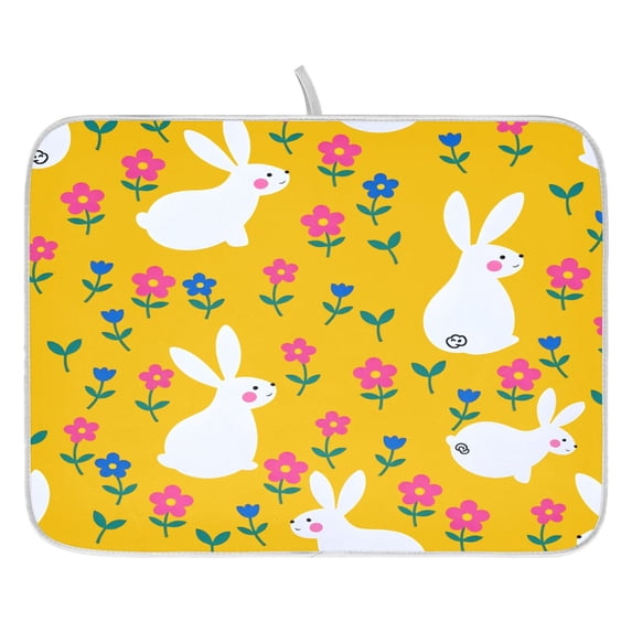 Heart Raspberry Flower Drying Dish Mat Quick Drying Absorbent Soft Durable for Kitchen 16" x 18"