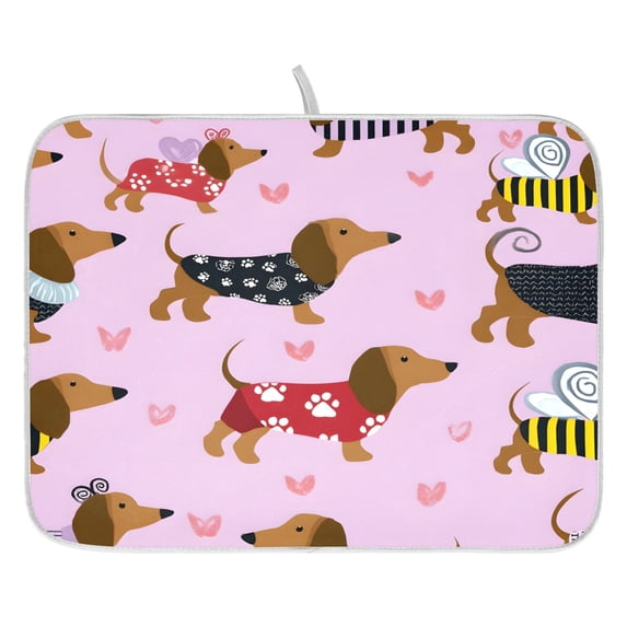 Heart Raspberry Flower Drying Dish Mat Quick Drying Absorbent Soft Durable for Kitchen 16" x 18"