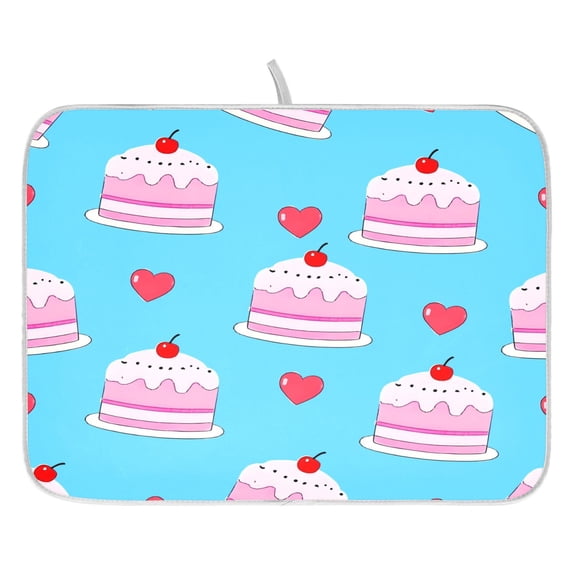 Heart Raspberry Flower Drying Dish Mat Quick Drying Absorbent Soft Durable for Kitchen 16" x 18"
