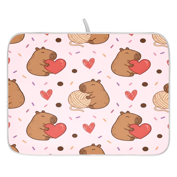 Heart Raspberry Flower Drying Dish Mat Quick Drying Absorbent Soft Durable for Kitchen 16" x 18"