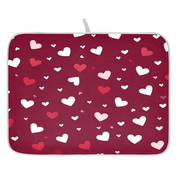 Heart Raspberry Flower Drying Dish Mat Quick Drying Absorbent Soft Durable for Kitchen 16" x 18"