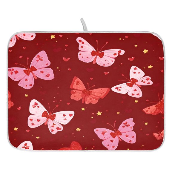 Heart Raspberry Flower Drying Dish Mat Quick Drying Absorbent Soft Durable for Kitchen 16" x 18"