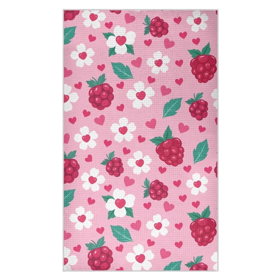 Heart Raspberry Flower Waffle Kitchen Towels 18x30 in Soft Absorbent Quick Dry Dishcloths