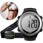 Heart Rate Monitor Watch with Chest Strap, Exercise Heart Rate Monitor, Sports Watch with HRM, Waterproof, Stopwatch, Hourly Chime T007