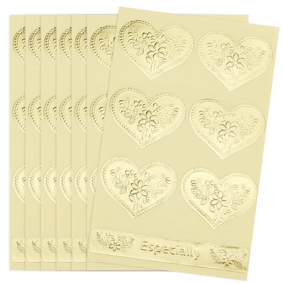 Heart Rectangle Paper Self-Adhesive Embossed Stickers for Party Decorative Presents Gold 152x92x0.2mm Heart: 29.5x42mm