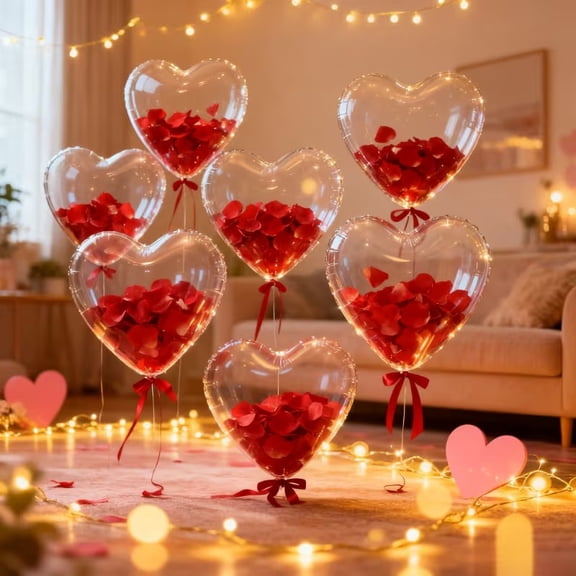 Heart Red Petal Balloon Set - 6 Vibrant Balloons with 500 Romantic Petals & Ribbon for Weddings, Birthdays, Proposals, Anniversaries, and Mother's Day Decorations
