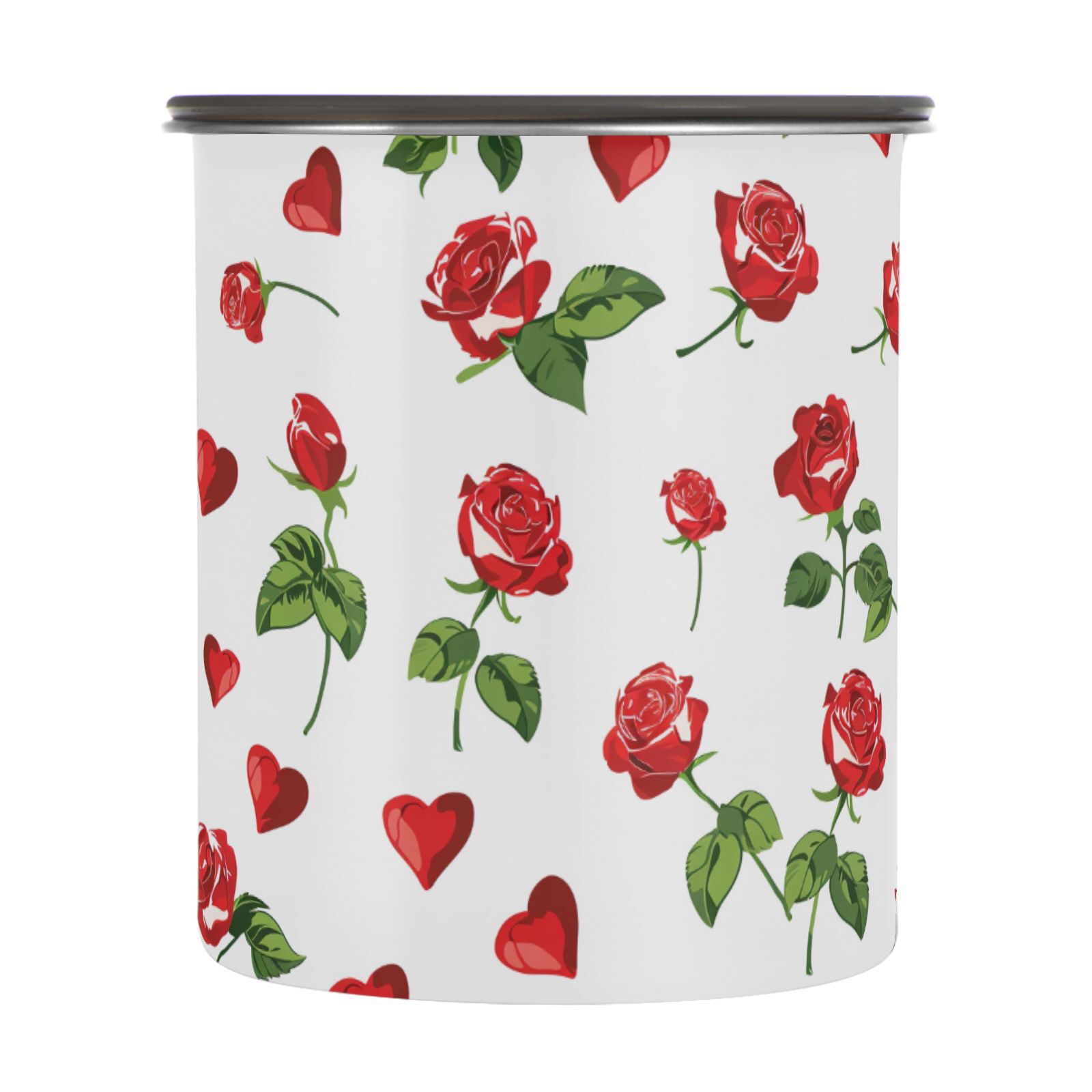 Heart Red Rose Flower Floral Airtight Coffee Bean Canister 30oz Food Storage Containers with Lids For Gournd, Tea, Sugar, Flour, Rice, Cereal, Candy Cookie Jar
