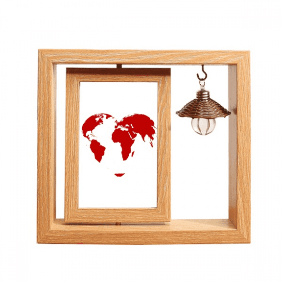 Heart Red World Map Valentine's Day Wooden Rotating Picture Photo Frame 4x6