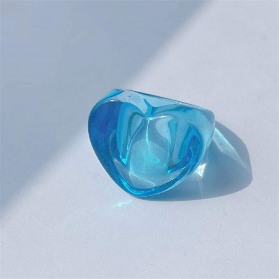Heart Resin Finger Rings for Women Deep Sky Blue Inner Diameter: 17mm DIY