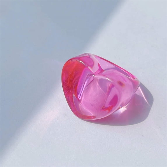 Heart Resin Finger Rings for Women Fuchsia Inner Diameter: 17mm