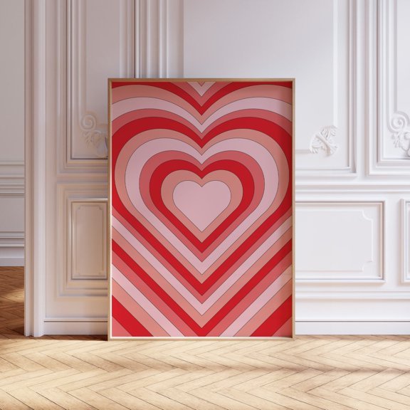 Heart Retro Wall Art Bold Pattern Print Wall Decor Groovy Funky
