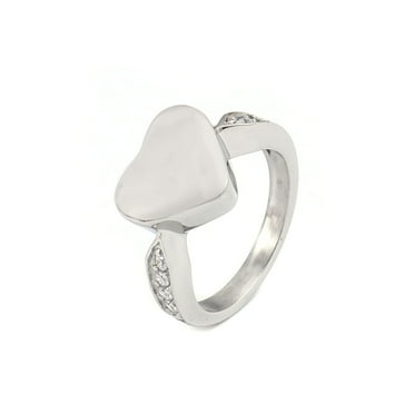 Heart Rhinestone Inlay Tiny Cremation Urn Ring Jewelry Stainless Steel Memorial Keepsake Ring Ashes Holder Waterproof Ash Ring Container with Free Funnel Kit and Velvet Jewelry Box - Size 6