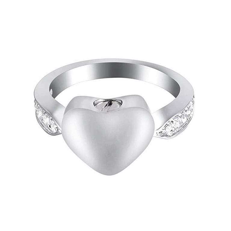 Heart Rhinestone Inlay Tiny Cremation Urn Ring Jewelry Stainless