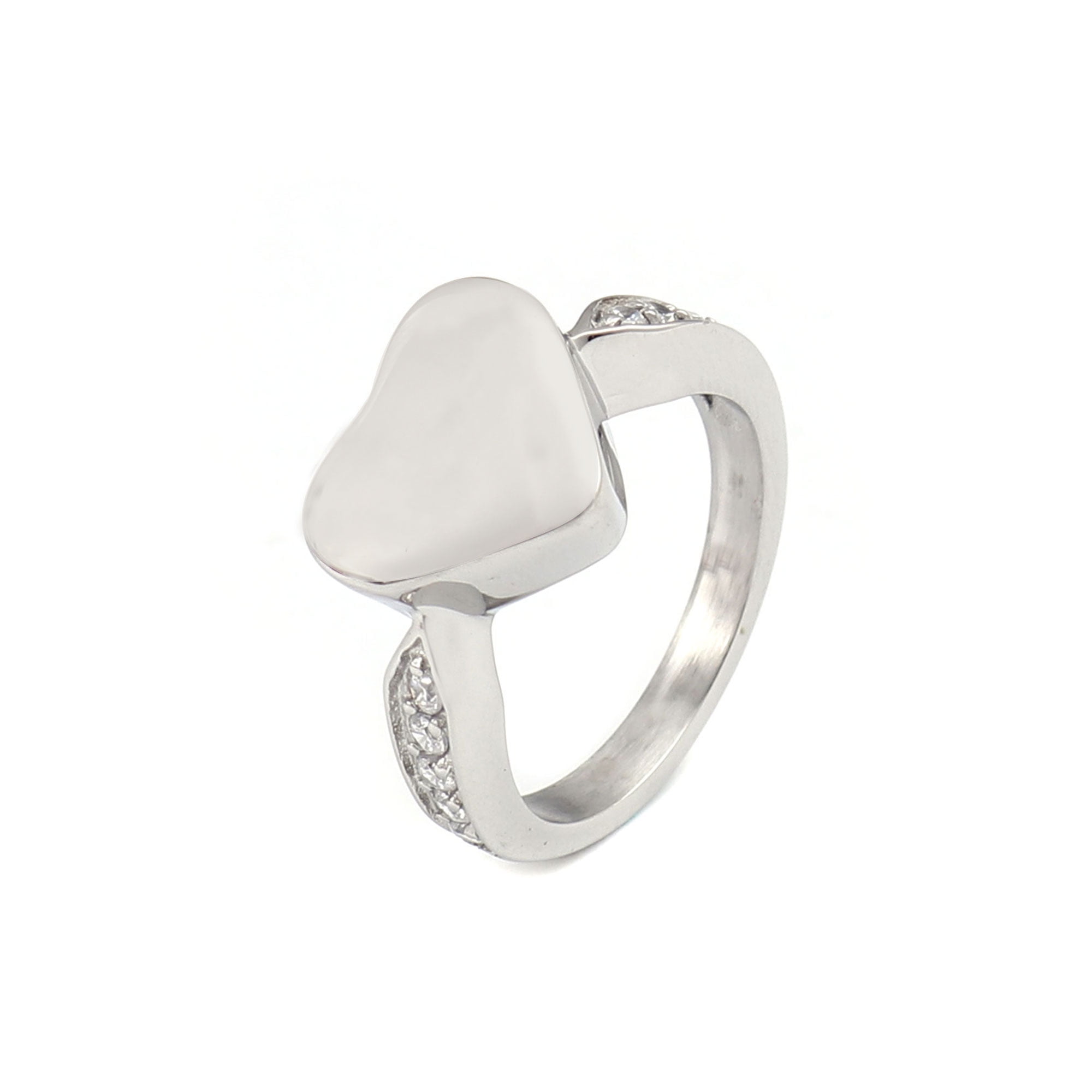 Heart Rhinestone Inlay Tiny Cremation Urn Ring Jewelry Stainless Steel Memorial Keepsake Ring Ashes Holder Waterproof Ash Ring Container with Free Funnel Kit and Velvet Jewelry Box - Size 6