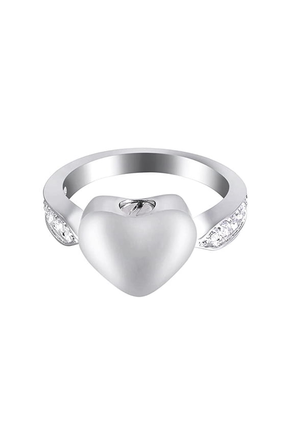 Heart Rhinestone Inlay Tiny Cremation Urn Ring Jewelry Stainless Steel Memorial Keepsake Ring Ashes Holder Waterproof Ash Ring Container with Free Funnel Kit and Velvet Jewelry Box - Size 8