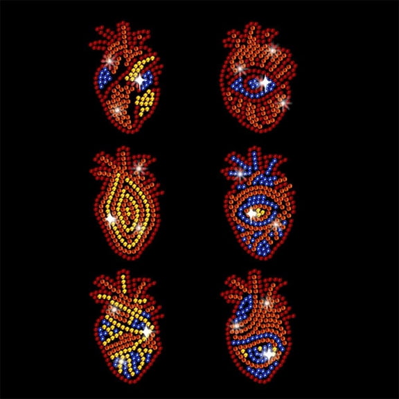 Heart Rhinestone Iron on Transfer 11.7x8.3 Inch Evil Eye Heat Transfer Decal Bling Crystal Decals Clear Rhinestone Template Clothing Repair Applique Glass Rhinestone