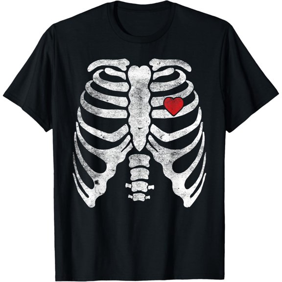Heart Rib Cage X-Ray Adult Kids Funny Halloween Skeleton T-Shirt