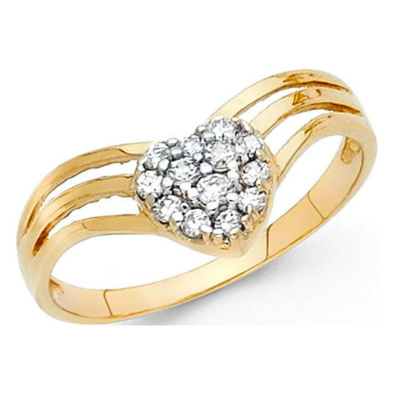 Heart Ring 14k Yellow Gold CZ Love Band Curve Stackable Look Polished Finish Fancy Size 7