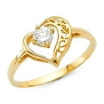 thumbnail image 1 of Heart Ring CZ Solid 14k Yellow Gold Love Band Fashion Stylish Promise Ring Polished Finish Fancy, Size 9, 1 of 1