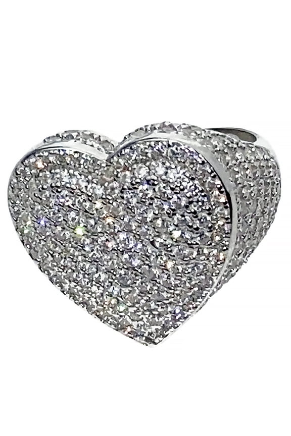 Heart Ring Real Solid 925 Sterling Silver Hip Hop Jewelry Huge Iced Finger Bling Size 10
