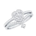 thumbnail image 1 of Rosec Jewels Moissanite Heart Engagement Ring with Curved Band - Moissanite Wedding Ring Set of 2 - D-VS1 Grade, 14K White Gold, US 12.00, 1 of 9