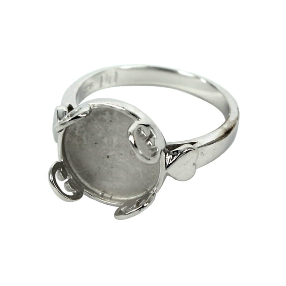 Heart Ring Setting with Round Bezel Mounting in Sterling Silver 12mm ...