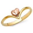 thumbnail image 1 of Heart Ring Solid 14k Yellow & Rose Gold V Shape Band Polished Finish Genuine Two Tone 7MM, Size 5, 1 of 1