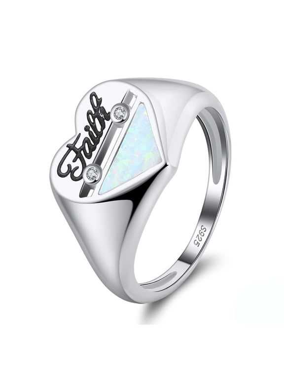 Heart Ring for Women Engraved Faith Fire Opal Sterling Silver by Ginger Lyne Collection