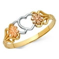 thumbnail image 1 of Heart Ring with Flowers Solid 14k Yellow White Rose Gold Love Band Diamond Cut Tri Color 6MM Size 6, 1 of 1