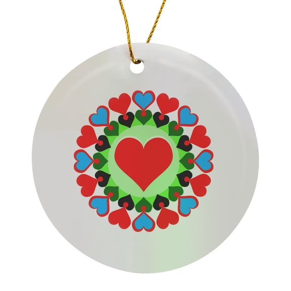 3drose, Heart Rings Red Green Blue, Circle Porcelain Ornament