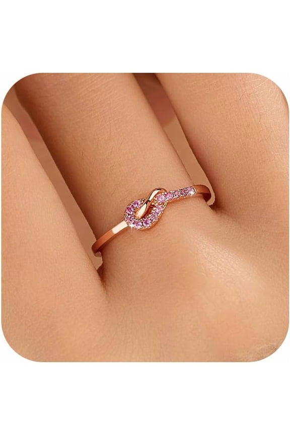 Heart Rings for Women Mother Daughter Friendship Knot Ring Promise Ring for Her 925 Sterling Silver 14K Gold Plated Cubic Zirconia Stackable Ring Purity Rings Birthday Graduation Gifts